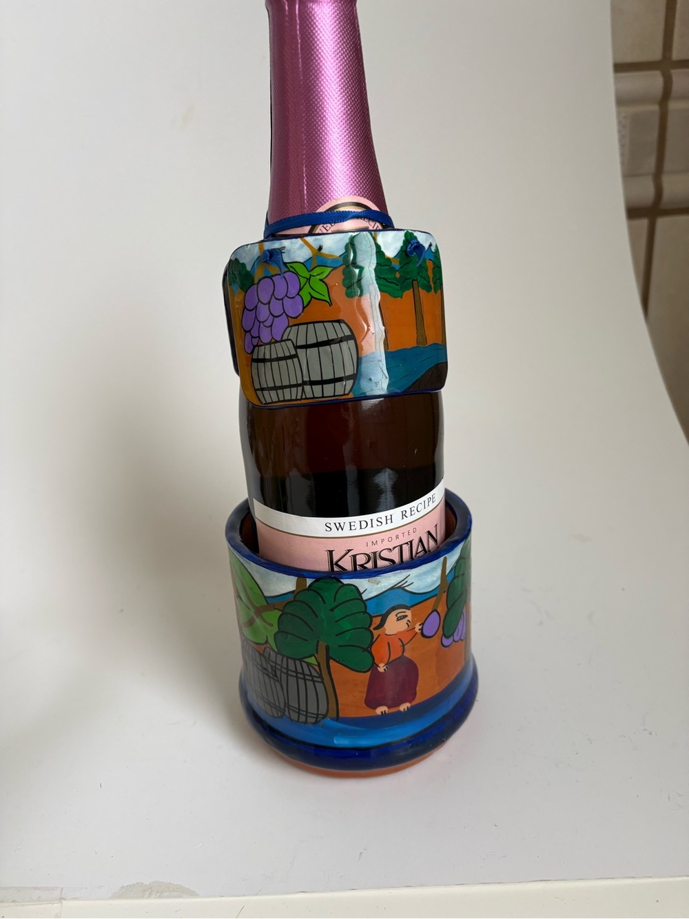 Hand-Painted Colorful Ceramic Bottle Sleeve Set - Pink, Blue, Green